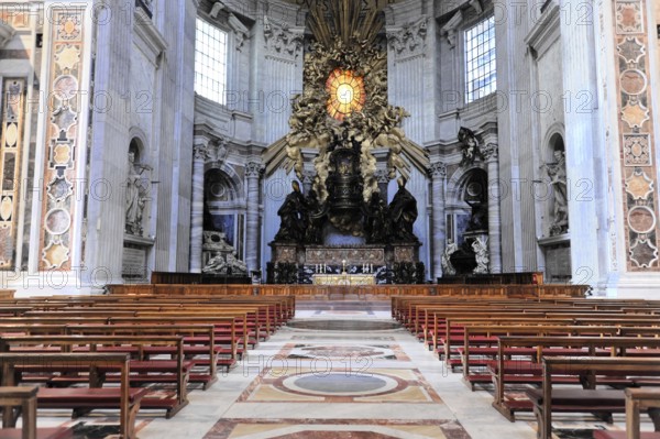 St Peter's Basilica, Vatican, Rome, Lazio, Italy, Europe, Large church with impressive altar and