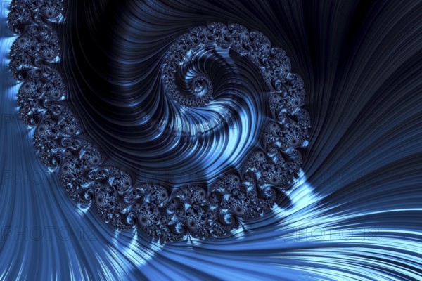 Fractal spiral - abstract computer-generated image. Digital art: ornate helix with metallic glossy
