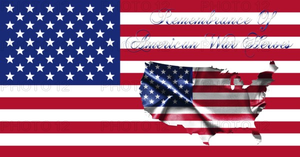 Memorial Day United States of America .Flag With Map of America and Text Remembrance of American