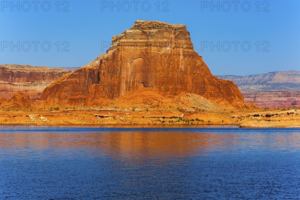 Concept of active and photo tourism. Lake Powell is a reservoir on the Colorado River, USA.
