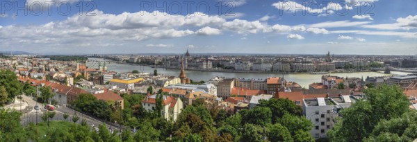 Budapest, Hungary 18.08.2021. Panoramic view of the Danube river and the embankment of Budapest,