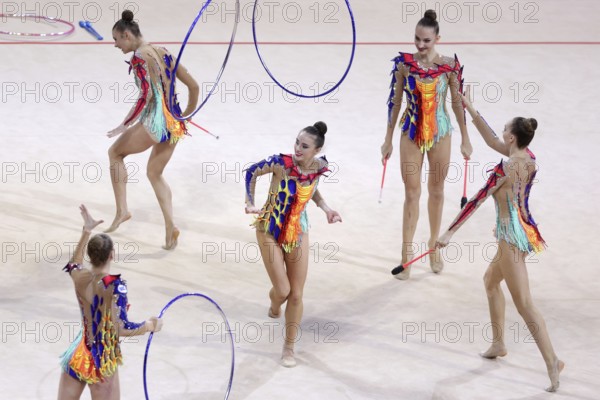 Sofia, Bulgaria - 27 March, 2021: Team Belarus perform during the 3 Hoops + 2 pairs of Clubs group