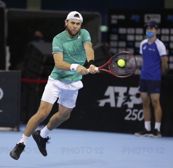 Sofia, Bulgaria - 10 November, 2020: Moldova's Radu Albot in action against Canada's Denis