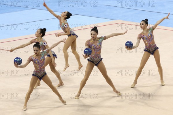 Sofia, Bulgaria - 31 March, 2018: Team Korea performs with balls and ropes during Rhythmic