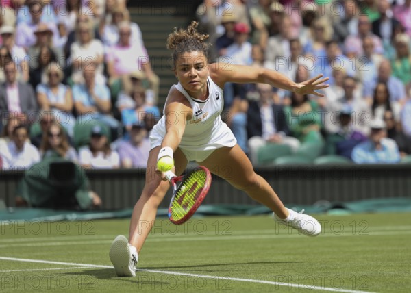 Italian tennis player Jasmine Paolini in action at the 2024 Wimbledon Championships, London,