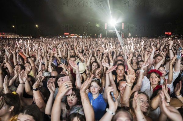 WROCLAW, POLAND - AUGUST 12, 2023: Festival Meskie Granie (Man's playing) play of audience in front