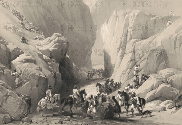 Bolan Pass from Dadur, Toba Kakar range, Balochistan, Pakistan, First Anglo-Afghan War, sketch by