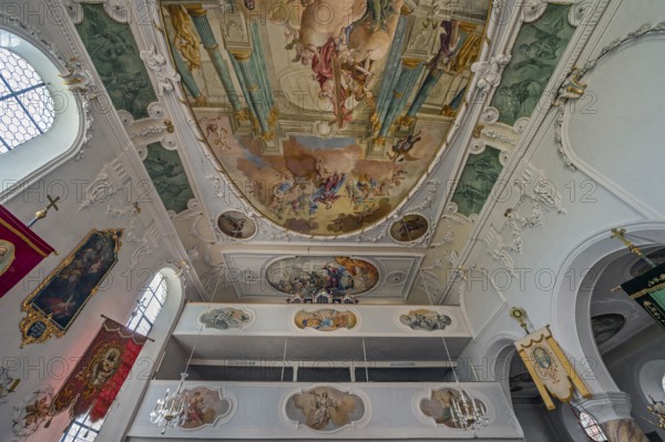 Organ loft and ceiling frescoes, St George and Florian is a listed Catholic parish church in