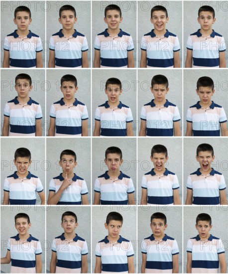 Child faces. Many faces showing emotions and expressions. Teenager face countenance