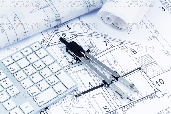 An architect's plan for the construction of a new home. Symbolic photo for financing and planning a