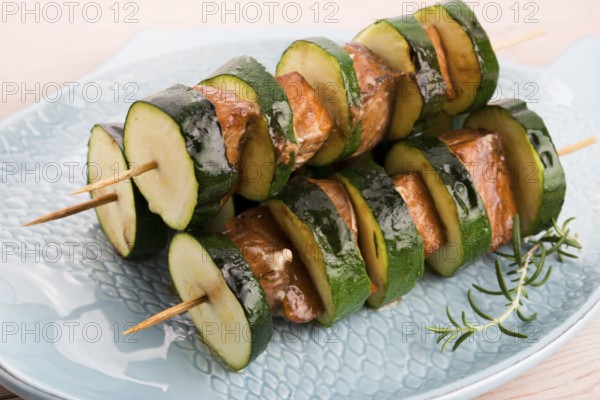 Salmon and courgette shashlik
