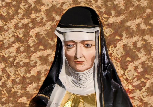 Figure of Hildegard of Bingen, Sibyl of the Rhine, 1098 – 1179, German Benedictine abbess and