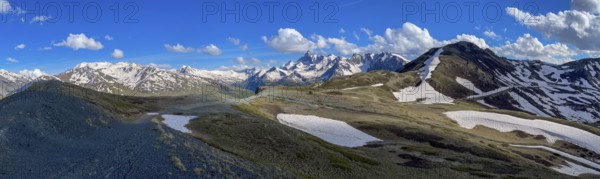 Panorama with Pic de Rochebrune, striking mountain peak, Italian-French Alps, Sestriere, Piedmont,