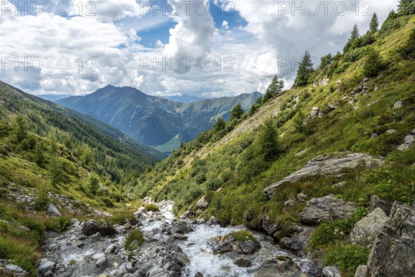 Scenic alpine landscape in the High Tauern National Park during a hike around Mt. Grossglockner,