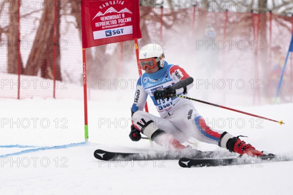 KAMCHATKA PENINSULA, RUSSIAN FEDERATION, APRIL 2, 2019: Mountain skier Ivan Chentsov Kemerovo