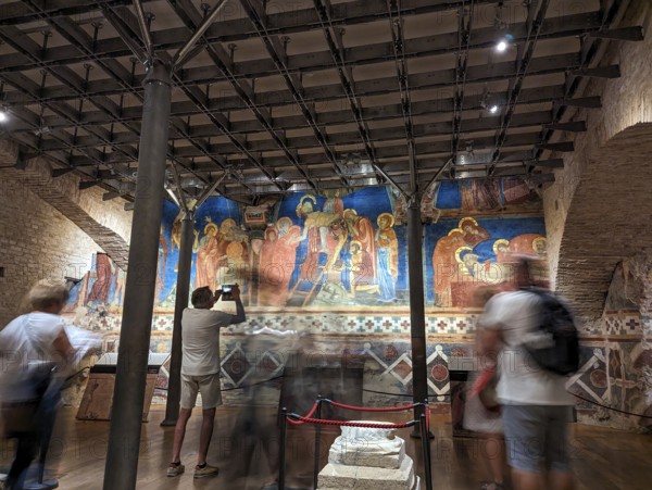 SIENA, ITALY, SEPTEMBER 23, 2023, Famous fresco of Christ, in the Crypt of the Siena cathedral,