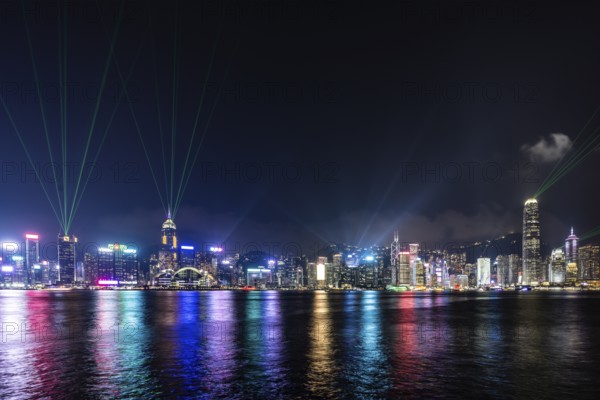 HONG KONG, CHINA - SEPTEMBER 27 2024: Night time Symphony of Light and Sound show in Hong Kong