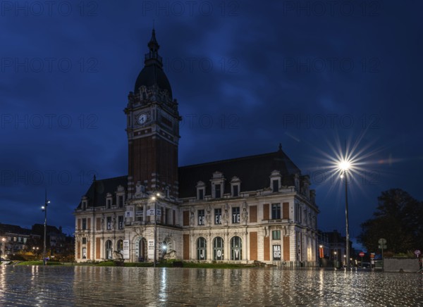 Laeken, Brussels Capital Region, Belgium- 11 09 2021: The town hall with the rain reflecting on the