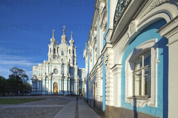 Beautiful Smolny Cathedral, a striking example of baroque architecture in St. Petersburg, Russia.