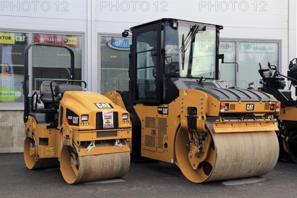 LIETO, FINLAND, MARCH 25, 2017: Cat CB22B utility compactor and CB44B Tandem Vibratory roller as