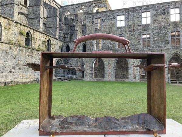 Sculpture from the artist Jean-Michel Folon in the Abbey of Villers-La-Ville, Walloon Brabant,