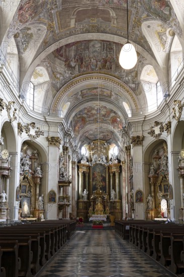 Interior view, Baroque church interior, altar, St John's Church, Minoritska 449, Brno, South