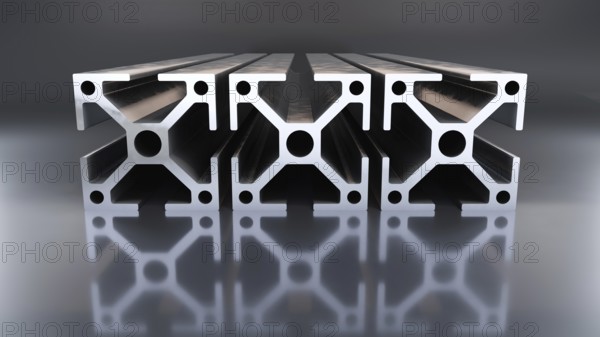 Some aluminum construction profile objects. 3D illustration