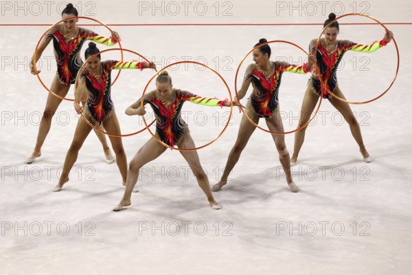 Sofia, Bulgaria - 16 September, 2022: Members of team Australia in action with 5 hoops during the