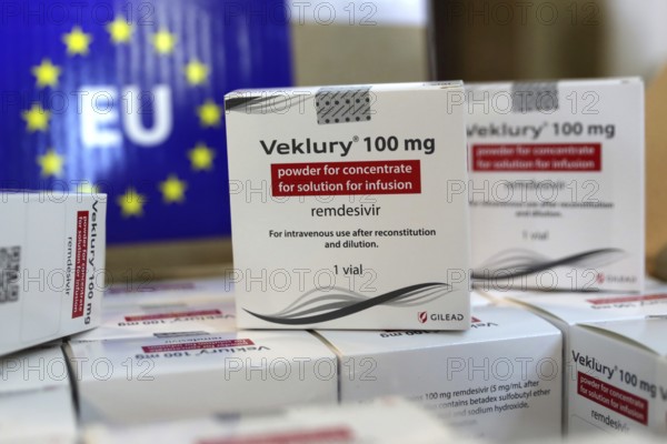 Sofia, Bulgaria - 29 October, 2020: Veklury remdesivir medication packs for the treatment of