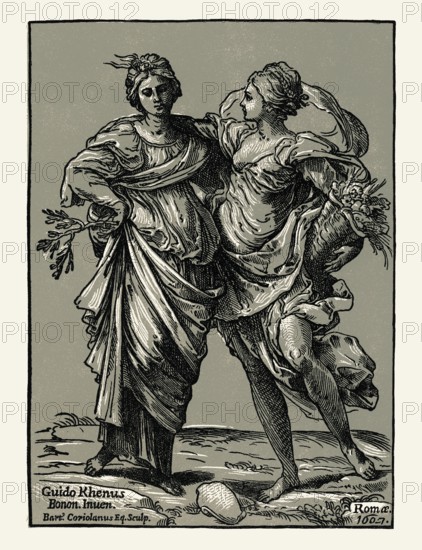 The alliance of peace and abundance, 1627, Bartolommeo Coriolano, after Guido Reni, digitally