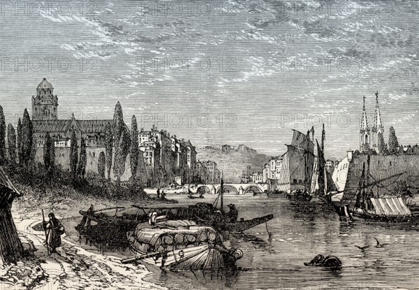 Historical view of Bayonne, early 19th century, department of Pyrénées-Atlantiques,