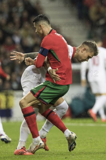 Football match, captain Cristiano RONALDO CR7 Portugal right, looking from the side in a duel with