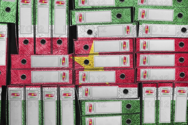 Suriname Flag Colors Folder Stack, Bureaucracy and Government Administration Concep