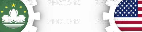 Web Banner, Header Layout Template. Politic and economic relationship between USA and Makao.