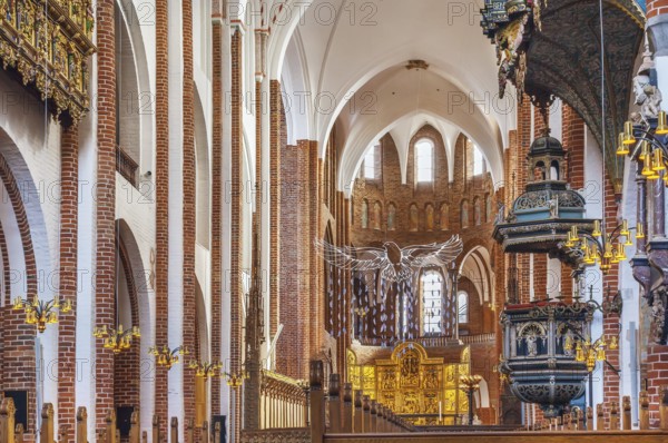 Roskilde Cathedral is the most important church in Denmark. Interior, nave