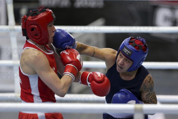Sofia, Bulgaria. 27th February, 2021. Mira Potkonen (red) of Finland and Beatriz Ferreira of Brazil