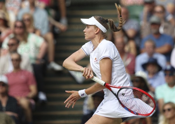 Kazakh tennis player Elena Rybakina in action at the 2024 Wimbledon Championships, London, England,