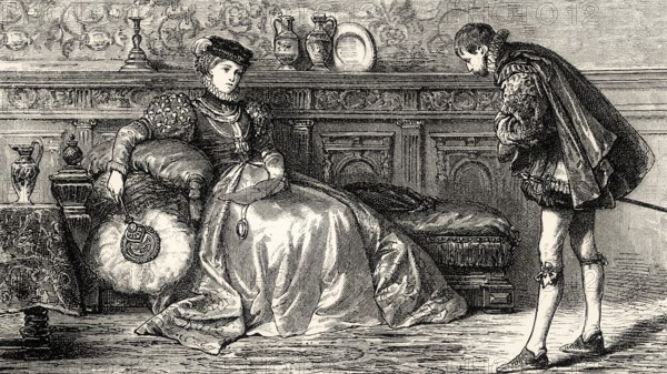 Act III, SCENE I., Palace of the Regent, Margaret of Parma with Machiavel, scene from EGMONT by