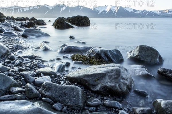 Time exposure of stones in the Westfjords coast, Iceland