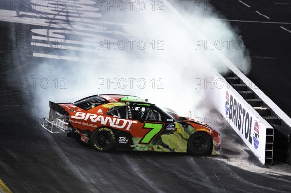 JUSTIN ALLGAIER (7) spins during the Food City 300 at Bristol Motor Speedway in Bristol TN,