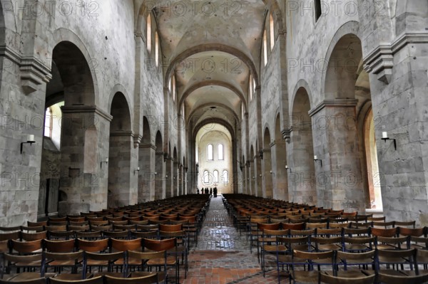 Interior view of the central nave, basilica, monastery church, founded in 1136, Eberbach Monastery,