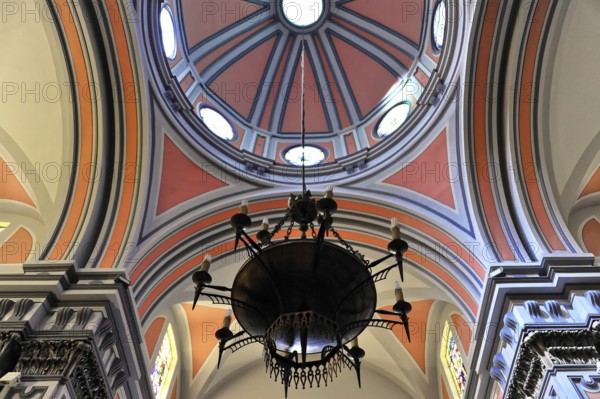 La Merced or Church of Our Lady of Mercy, view of a richly decorated ceiling with dome and a large