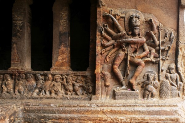Cave 1 6th century lord Shiva temples of Badami Chalukyan king Mangalesa 593-610 A.D, Karnataka,