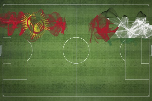 Kyrgyzstan vs Palestine Soccer Match, national colors, national flags, soccer field, football game,