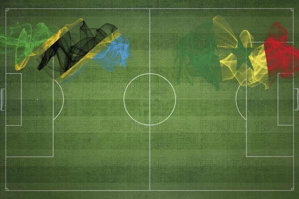 Tanzania vs Senegal Soccer Match, national colors, national flags, soccer field, football game,
