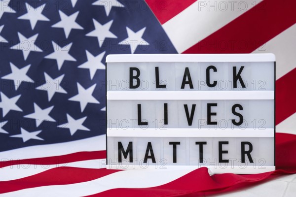 American flag. Lightbox with text BLACK LIVES MATTER Flag of the united states of America. July 4th