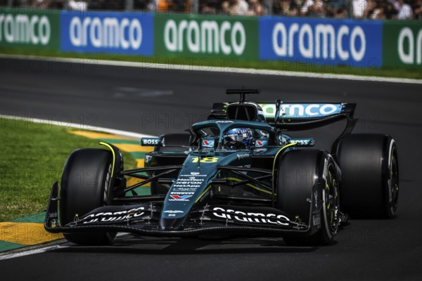 Lance Stroll of Canada drives the Aston Martin Aramco F1 Team AMR25 during third practice in the