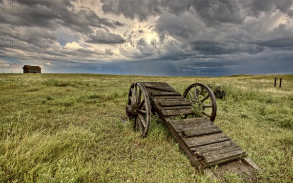Old Prairie Wheel Cart Saskatchewan Canada field