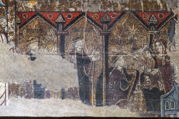 Adoration of the three wise men, altar frontal of Santa Maria de Iguacel, XIII century, tempera