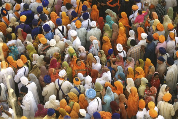 Sikh devotees taking part procession Sachkhand Saheb Gurudwara Consecration perpetual Guru Granth